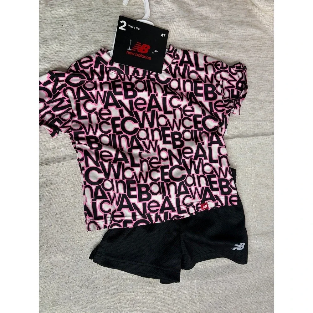 NWT New Balance Girls T-Shirt & Shorts Set Black Pink 4t set